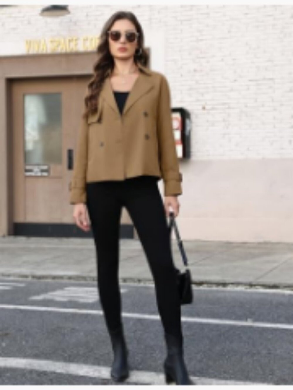 Cropped Trench Coat Double Breasted Casual Jacket 100% Polyester - Picture 4 of 7